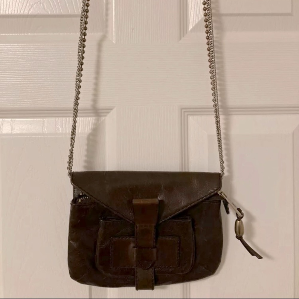 Pre owned genuine leather Frye crossbody purse with chain strap